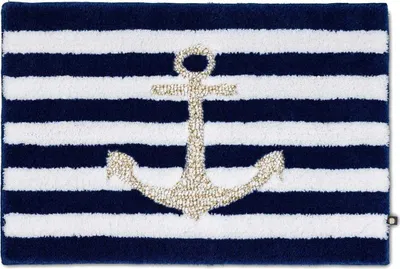 Produktbild von Rhomtuft Badteppich Anker rechteckig mit abgerundeten Ecken   70 x 120 cm  Farbe  royal/weiss/weissgold