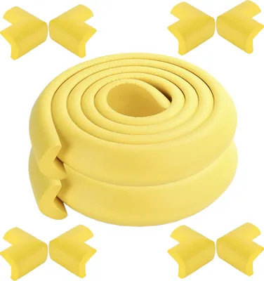 Image de CANDeal 4 mètres de protection des bords en forme de L et 8 x kit de protection des coins, mousse haute densité premium bébé outil ménager de protection pour table, banc et autres meubles de maison - Jaune