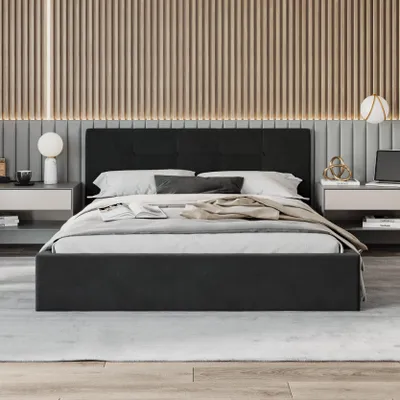 Produktbild von FDM Bett VEGAS Trinity 180x200 cm Polsterbett mit Lattenrost aus Metall Bettkasten Stauraumbett Samt schwarz