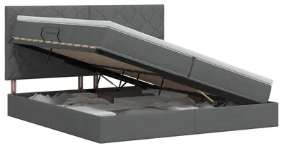 Obrázek produktu pro Postel s úložným prostorem a matrací, tmavě šedá, rozměry 200 x 200 cm, potahová látka