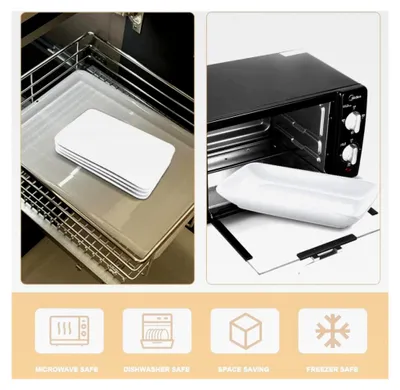 Produktbild von Servierplatte Porzellan 4er Set Rechteckig, 24x15x3 cm, Weiße Servierteller für Buffet, Kuchen, Sushi, Vorspeisen | Haushalt & Restaurant