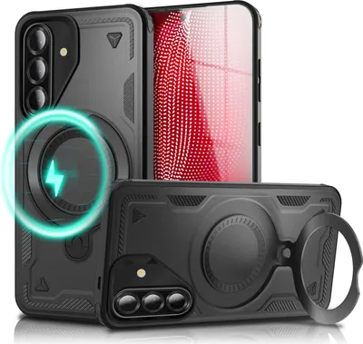 Produktbild von NALIA Magnetische Panzerhülle für Samsung Galaxy A56 – für MagSafe & 360° Ring – STORMGUARD (Outdoor Case) – Marke aus Berlin – Vulkanschwarz