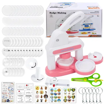 Buttonmaschine 3-in-1, DIY Pinmaker, 55 mm, rosa, 86 Teile
