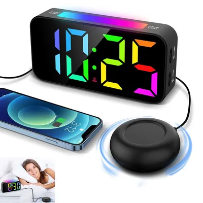 Produktbild von Wecker Digital für Tiefschläfer, mit Vibration, Nachtlicht, Bunte Anzeige, DST, für Gehörlose Schlafzimmer Nachttisch