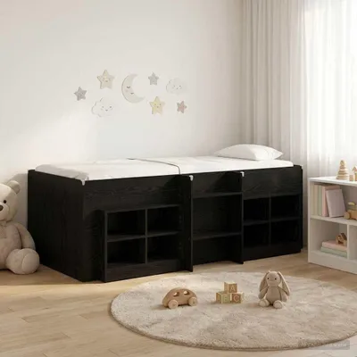 Obrázok produktu pre Maison Exclusive – Posteľ s úložným priestorom a skriňou, 3 kusy, čierna, drevotrieska