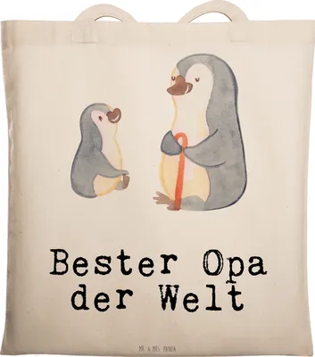 Produktbild von Mr. & Mrs. Panda Tote Bag Pinguin Bester Opa der Welt - Transparent - Geschenk, festival tasche, Geburtstag, Großeltern, Kleinigkeit, Laptoptasche, Schultasche, Shopping
