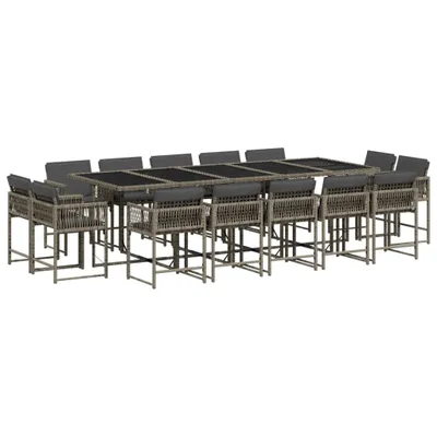 Produktbild von vidaXL 15-tlg. Garten-Essgruppe mit Kissen Grau Poly Rattan