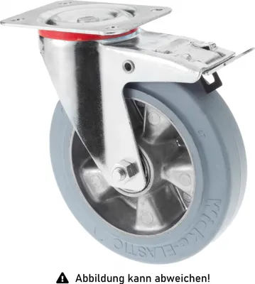 Produktbild von Rollcart Schwerlast Elastik-Lenkrolle mit Doppelstop Ø200x50mm in blaugrau mit 400kg Tragkraft und Guss-Felge