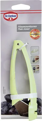 Produktbild von Dr. Oetker Pflaumenentkerner 15 cm, entkernt Pflaumen kuchen- und einmachgerecht im Handumdrehen, Klinge aus Metall, mit Haltegummi zum platzsparendem Verstauen, (Farbe: grün)