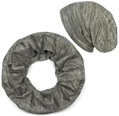 Produktbild von styleBREAKER Damen Loop Schal und Beanie Mütze Set mit Glitzerfaden und kleinen Pailletten, 2-Teilig 01018217