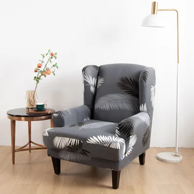 Obrázek produktu pro Vysoký stretch Wing Chair Cover 2 Piece, Printed Wing Chair Slipcovers Non Slip Machine Washable Stylový Elastan Jacquard Fabric Furniture Protector s elastickou spodní částí （Black）