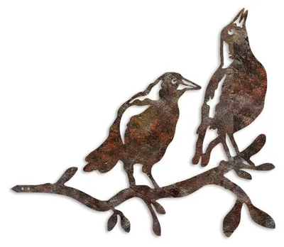 Image de Décoration de jardin Oiseaux sur branche en métal marron 45 x 39 cm peinte à la main