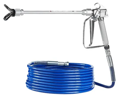 Produktbild von Airless Farbspritzpistole und Schlauch Set, 3600 PSI Farbspritzschlauch-Set mit 5 Spitzen, 211, 315, 417, 517, 623, Airless-Spritzpistolen-Set mit Filtern, Schlauch und Verlängerungsstangen
