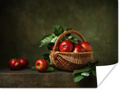 Produktbild von MuchoWow® Poster Rustikal - Apfel - Obst - Rot - Korb - Stilleben 40x30 cm - Plakate für die Wände - Poster Wohnzimmer