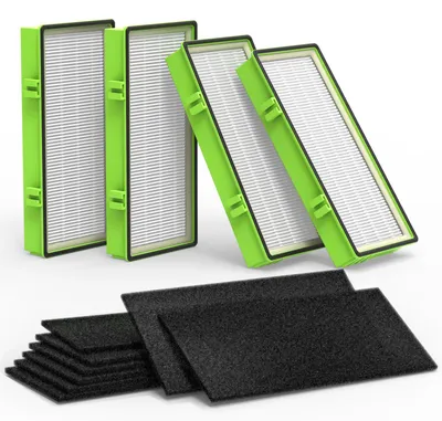 Productafbeelding van HEPA-filtersysteem, bestaande uit 4 HEPA-filters en 8 voorfilters, compatibel met Holmes Aer1, voor luchtzuivering