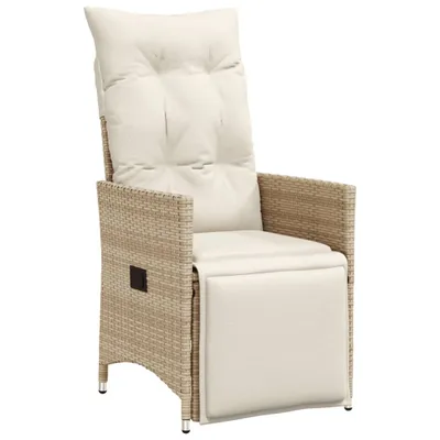 Image de vidaXL Fauteuil de jardin avec coussin Réglable Beige Poly Rattan