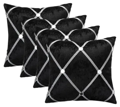 4er-Set Samt-Kissenbezüge 45x45 cm Schwarz