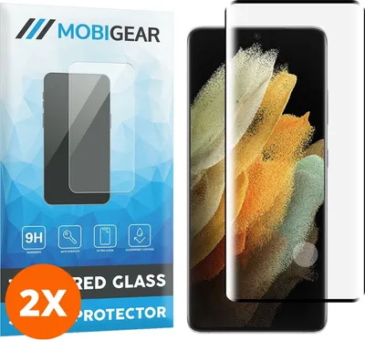 Produktbild von Mobigear Curved 4.99 Samsung Galaxy S21 Ultra Panzerglas Gehärtetes Glas Displayschutz - Hüllenfreundlich - Schwarz (2er Pack)