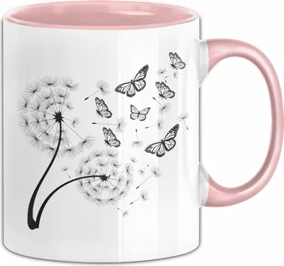 Produktbild von Schmetterling Tasse Grafik Geschenkidee Pusteblume (Rosa)