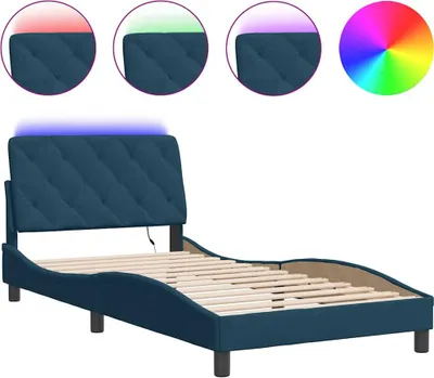 Productafbeelding van vidaXL Bedframe met LED-verlichting, zonder matras, blauw, 100x200 cm, fluweel