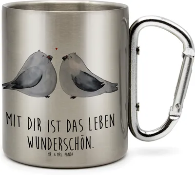 Produktbild von Mr. & Mrs. Panda Teetasse Turteltauben Liebe - Transparent - Geschenk, Edelstahl-Isolierbecher, Freund, Isolierbecher, Teebecher, Tauben, Freundin, thermotasse