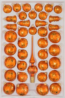 Produktbild von 39 tlg. Glas-Weihnachtskugeln Set in Ice Orange Gold Goldener Stern