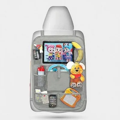 Produktbild von Famanu Rücksitzschutz mit Organizer - Oxford 600D - wasserabweisend, für Tablets bis 12 Zoll (Grau)
