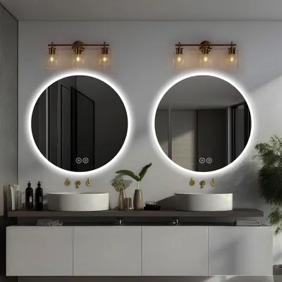 Produktbild von MODFU Badspiegel Rund,Badezimmerspiegel 80cm,Wandspiegel mit LED und Dimmfunktion,Schminkspiegel für Schlafzimmer & Badezimmer,Silber