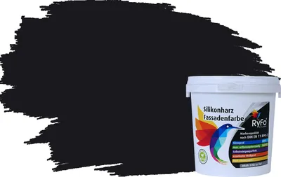 Produktbild von RyFo Colors Silikonharz Fassadenfarbe Lotuseffekt Trend Verkehrsschwarz 1l - bunte Fassadenfarbe, weitere Grau Farbtöne und Größen erhältlich, Deckkraft Klasse 1