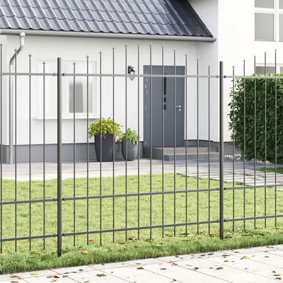 Produktbild von Möbel Gartenzaun mit Bogenoberteil Grau 11,9 x 1,75 m Stahl - Metallzäune 3360128