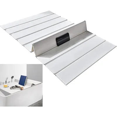 Produktbild von 97x65cm Badewannenabdeckung bis 10kg Belastbar -0,6mm PVC Badewannenbretter Faltbare Badewannenablage Dämmplatte Staubdicht Wasserdicht für Wanne
