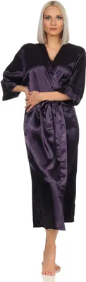 Produktbild von Damen langes Kimono Nachtmantel Seidenrobe Morgenmantel,  Dunkellila S