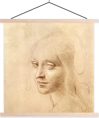 Produktbild von MuchoWow® Textilposter Skizze - Leonardo da Vinci 40x40 cm mit holzfarbenen Rahmen - Posterleiste