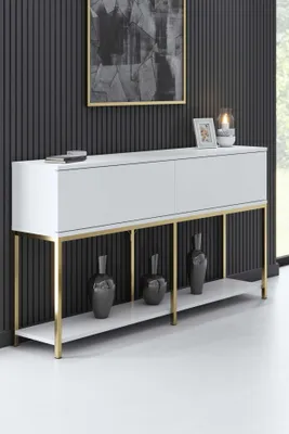 Obrázek produktu pro Skye Decor, Lord - Bílá, Zlatá, Skříně do obývacího pokoje, Bílá, 150 x 80 x 30 cm