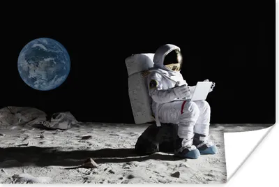 Produktbild von MuchoWow® Poster Astronaut - Mond - Laptop 60x40 cm - Schlafzimmerdekoration
