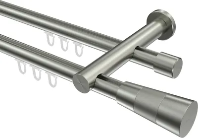 Produktbild von Interdeco Innenlaufstange / Gardinenstange mit Innenlauf Edelstahl-Optik, Typ Platon Tanara (Konus Bicolor), 20 mm Ø 2-läufig, 180 cm