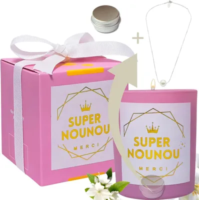 Productafbeelding van Origineel nanny cadeau - nanny cadeau - Merci Nounou - geurkaars met een verstelbare halsketting van 925 zilver aan de binnenkant