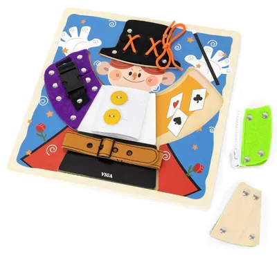 Produktbild von VIGA Holz-Manipulationsbrett mit Klammern und Verschlüssen – Magik Montessori
