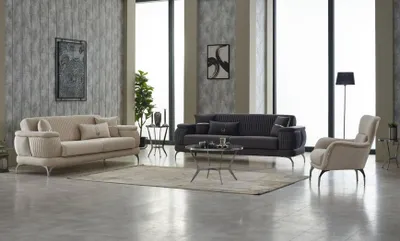 Produktbild von Sofagarnitur Couch Polstersofa Dreisitzer Sessel Beige 3tlg Stoffsofa