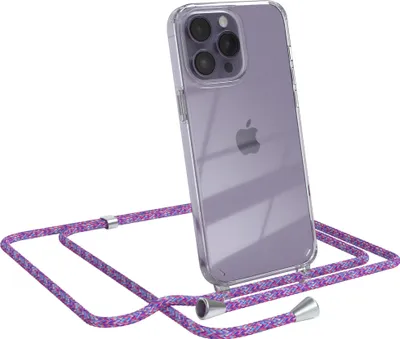 Produktbild von EAZY CASE Handykette kompatibel mit Apple iPhone 14 Pro Max, Handyhülle mit Umhängeband, Handykordel, Schutzhülle Clear, Band in Bunt