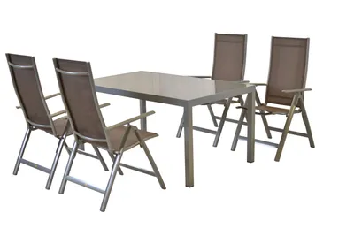 Produktbild von Merxx Gartenmöbelset Carrara 5tlg., 4 Klappsessel taupe, 1 Tisch 150 x 90 cm - Aluminium/Textil