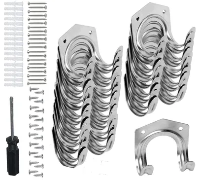 Image de Lot de 20 crochets pour outils de jardin, crochets robustes et polyvalents, supports muraux pour garage, jardin, entrepôt ou abri à vélos, avec vis, chevilles et tournevis