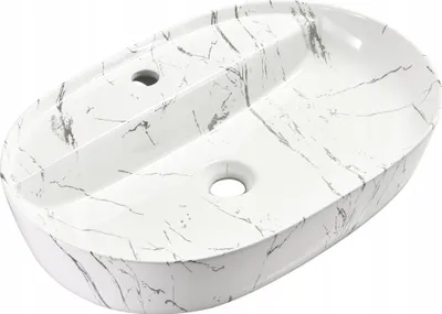 Zdjęcie produktu dla Umywalka nablatowa 60x40x13 MARMUR owalna zaokrąglona ceramiczna Omeble