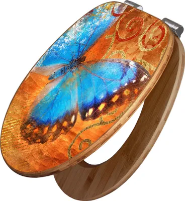 Zdjęcie produktu dla banjado Design deska sedesowa bamboo soft close - butterfly - deska sedesowa z mechanizmem miękkiego zamykania drewno/wysokiej jakości bambusowa deska sedesowa do wszystkich popularnych toalet [TDB2 10069]