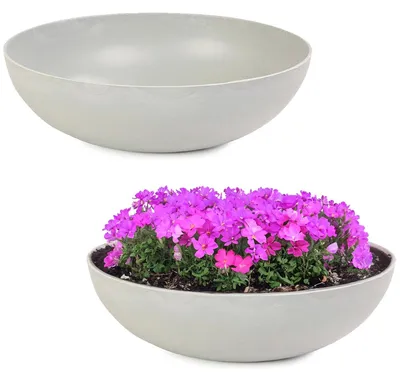 Produktbild von Pflanzschalen für draussen Dekoschalen rund beige grau 2x 37 cm