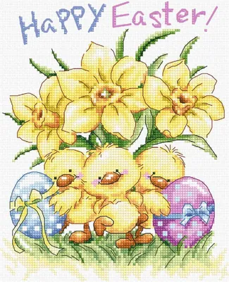 Productafbeelding van Kruissteekset Letistitch "Kittens met narcissen en ei", zelf te maken, 15x18,5 cm