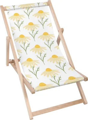 Produktbild von Dreamroots Liegestuhl klappbar Holz bis zu 130 kg, Sonnenliege klappbar mit 3-stufiger Neigungsregulierung der Rückenlehne, Yellow Cute Daisy Flowers