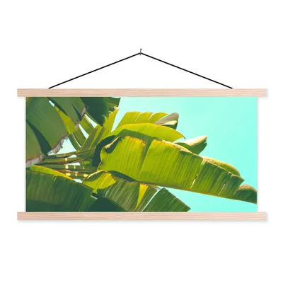 Produktbild von MuchoWow® Textilposter Bananenblatt - Blätter - Tropisch - Sommer 60x30 cm mit holzfarbenen Rahmen - Dekoration