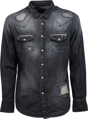 Produktbild von 0816Z camicia uomo 9.2 DENIM & CO. blue denim delave' vintage effect shirt man