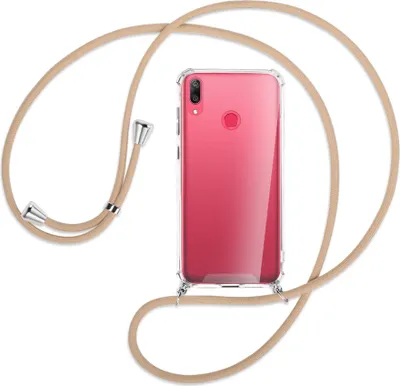 Produktbild von Handykette Backcover-Schutzhülle mit Band (Metall silberfarben) für Huawei Y7 2019, Y7 Prime 2019 - beige